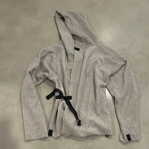 Gray Hooded Women's Jacket with Black Tie